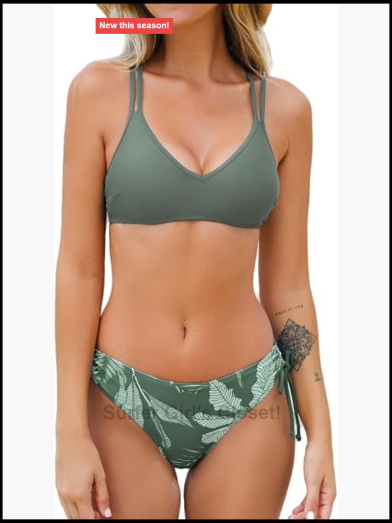 Two Piece Bikini Set Double Spaghetti Straps Criss Cross Back Strappy Side